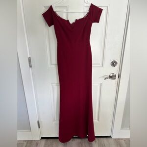 Lulus Lynne Burgundy Red Off-the-Shoulder Mermaid Maxi Dress Size Small